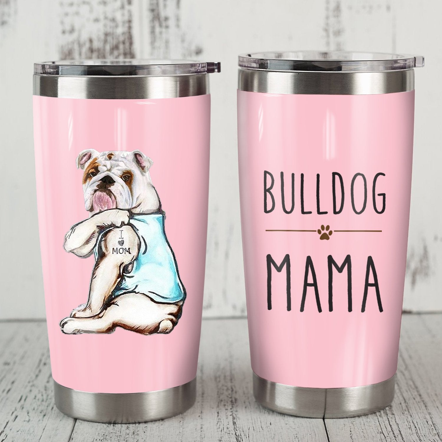 20Oz Bulldog Steel Tumbler, Bull Dog Mama Tumbler, Dog Mom Tumbler