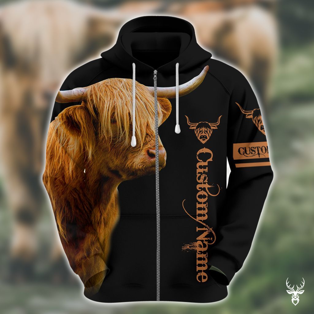 COW HIGHLAND CUSTOM NAME HOODIE TJJ012009T01BD