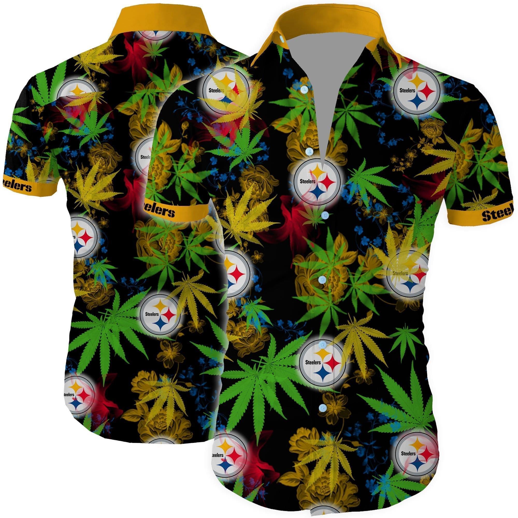 Pittsburgh Steelers Cannabis All Over Printed Hawaiian Shirt White Men