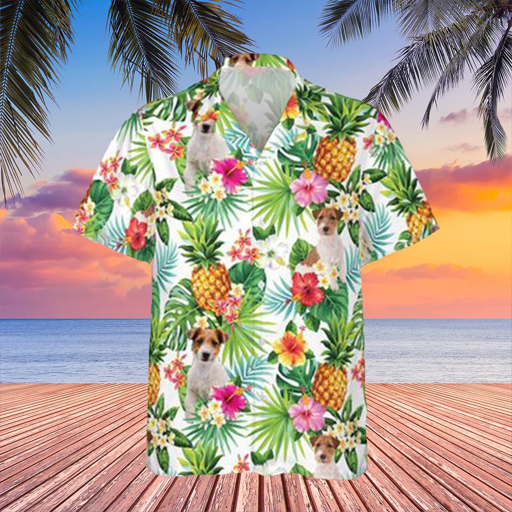 Jack Russell Terrier Hawaii Shirt Pineapple Hibiscus Floral Tropical Print Aloha Ha108631