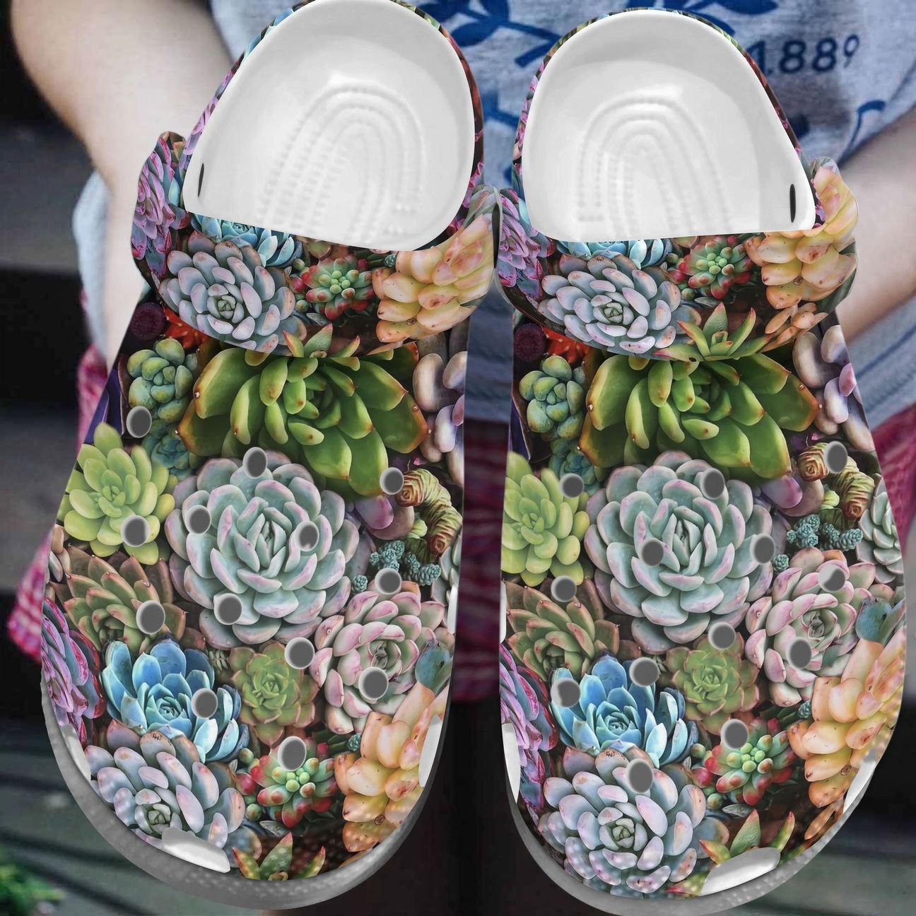 Succulent Personalize Clog, Custom Name, Text, Fashion Style For Women, Men, Kid, Print 3D Whitesole Succulent 123