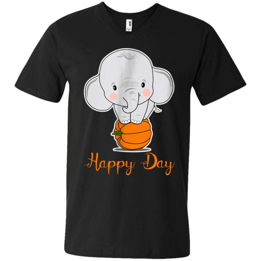 AGR Elephant Pumpkin Fall ‘Happy Day’- Cute AutumnHalloween Unisex V-neck