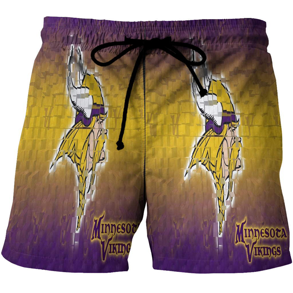 Minnesota Vikings Emblem Shape 3D All Over Print Summer Beach Hawaiian Short