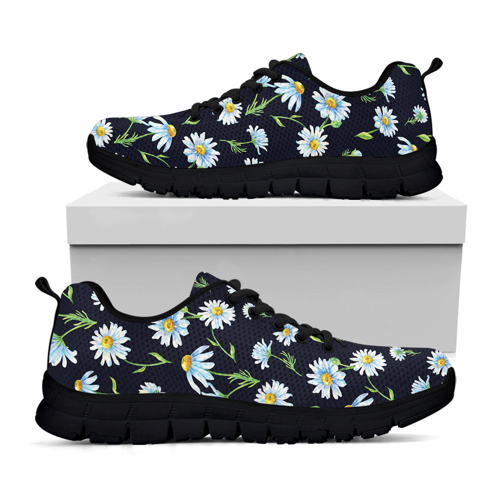 Watercolor Daisy Floral Pattern Print Black Sneakers