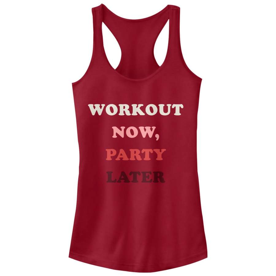 CHIN UP Junior’s Workout Now, Party Later  Racerback Tank