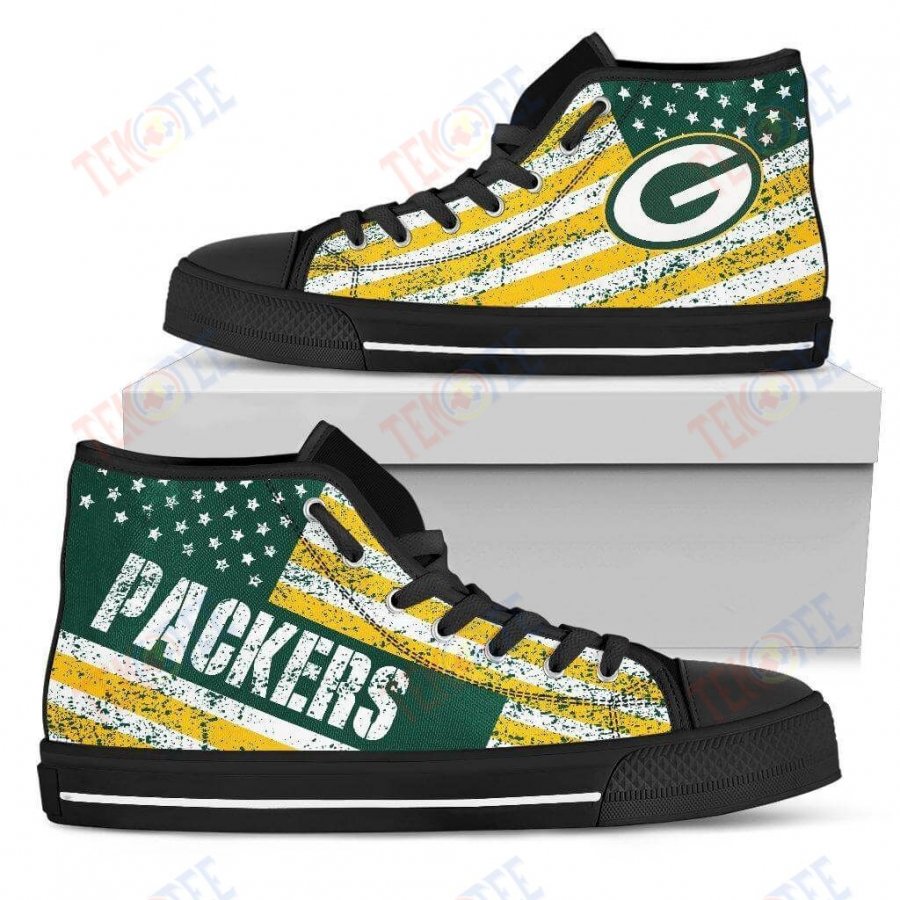 Mens Womens Green Bay Packers High Top Shoes America Flag Italic Vintage TMT907