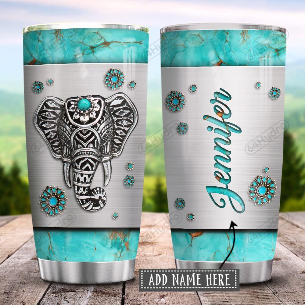 Elephant Turquoise Jewelry Style Personalized Kd2 Hrx2201003Z  Stainless Steel Tumbler Travel Customize Name, Text, Number, Image