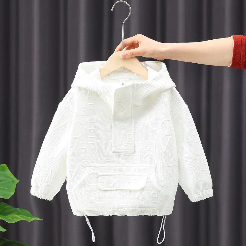 Spring Autumn Fashion Embossing Drawstring Baby Boys Hoodie Half Zip Hooded Kids Sweatshirt 1-9 Years alx