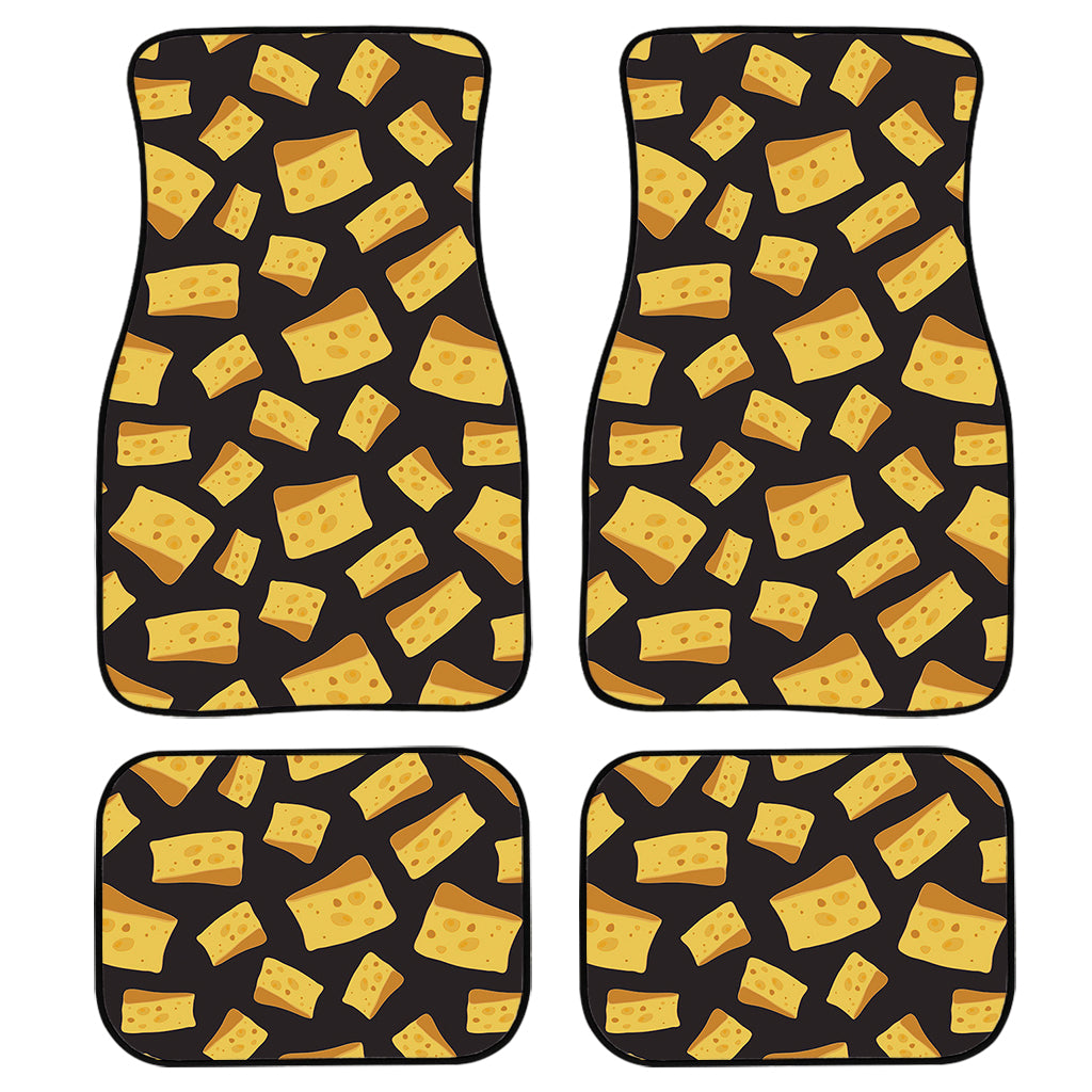 Black Cheese And Holes Pattern Print Front And Back Car Floor Mats, Front Car Mat