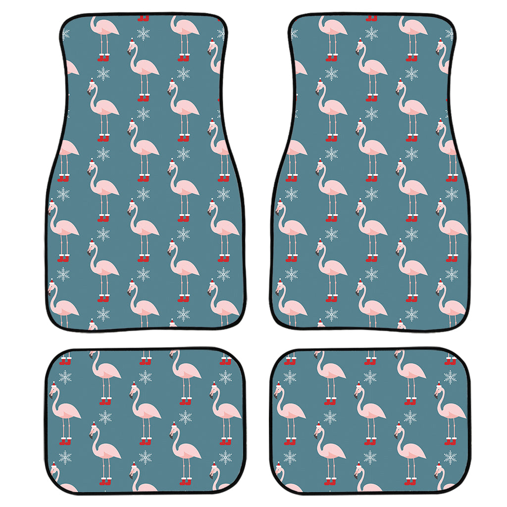 Christmas Snowy Flamingo Pattern Print Front And Back Car Floor Mats, Front Car Mat