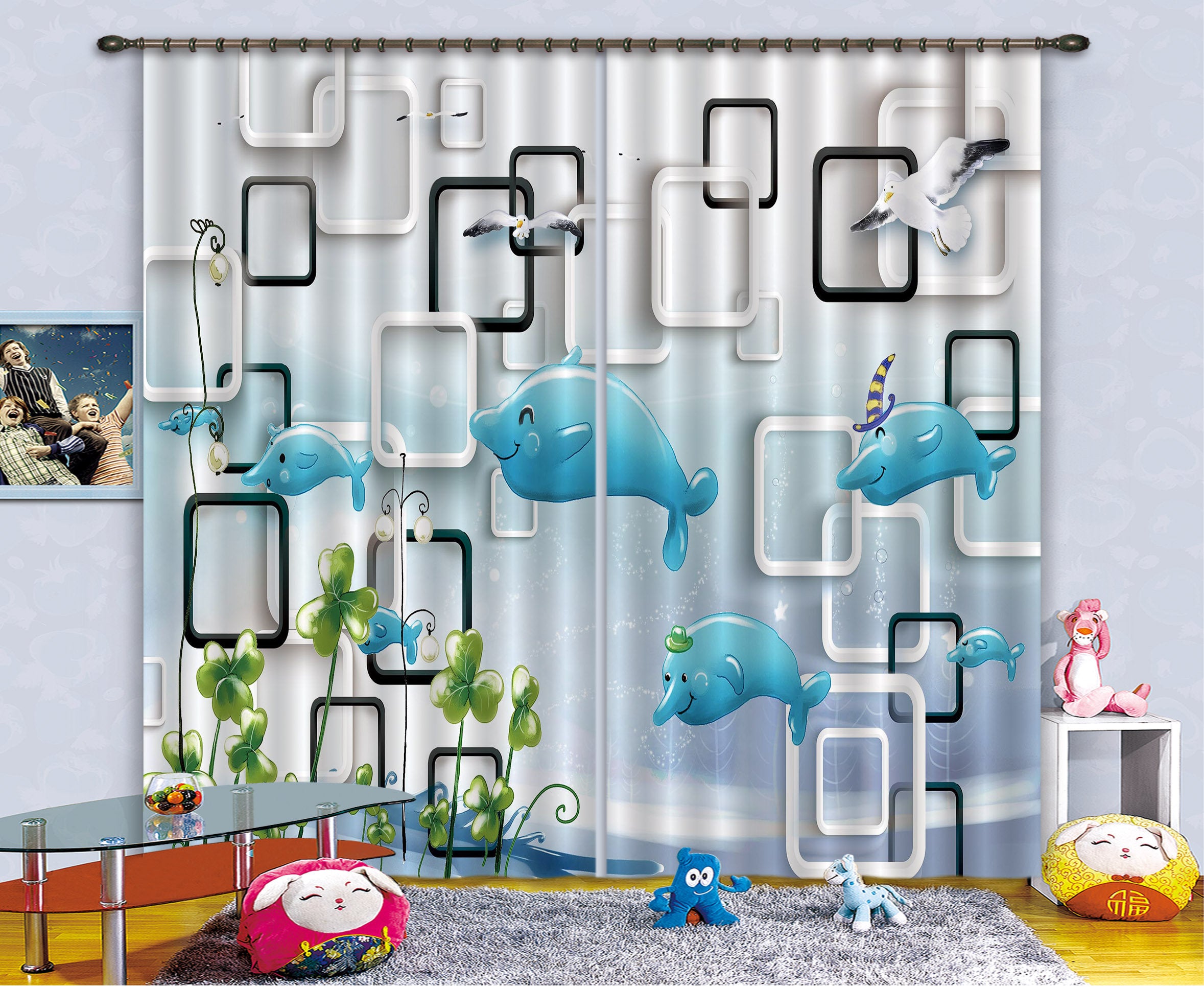 3D Cartoon Animal C153 Blockout Photo Curtain Print Curtains Drapes Fabric Window | 3D Large Photo Curtain, Jess Art Decoration Wallpaper