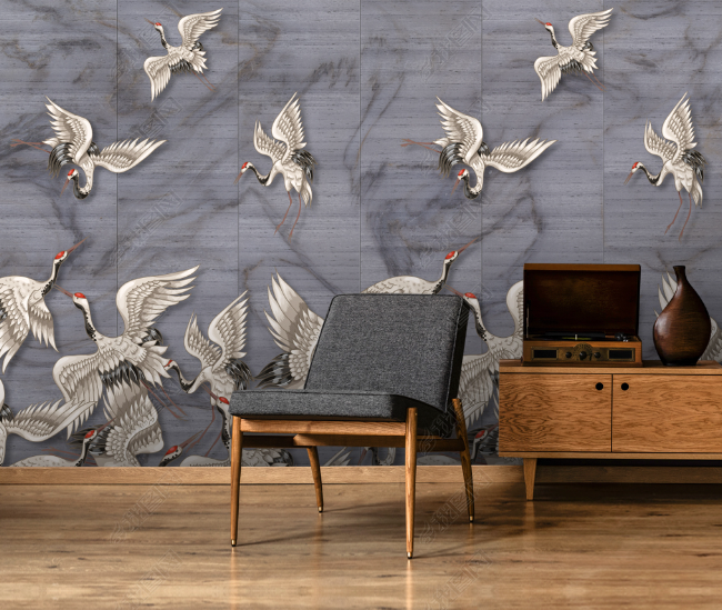 3D Relief Animal Crane Wall Mural Wallpaper Lqh 118