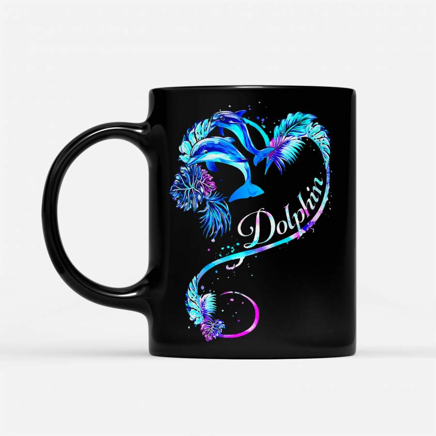 Love Dolphin Palm Tree Heart Colorful Shirt – Black Mug