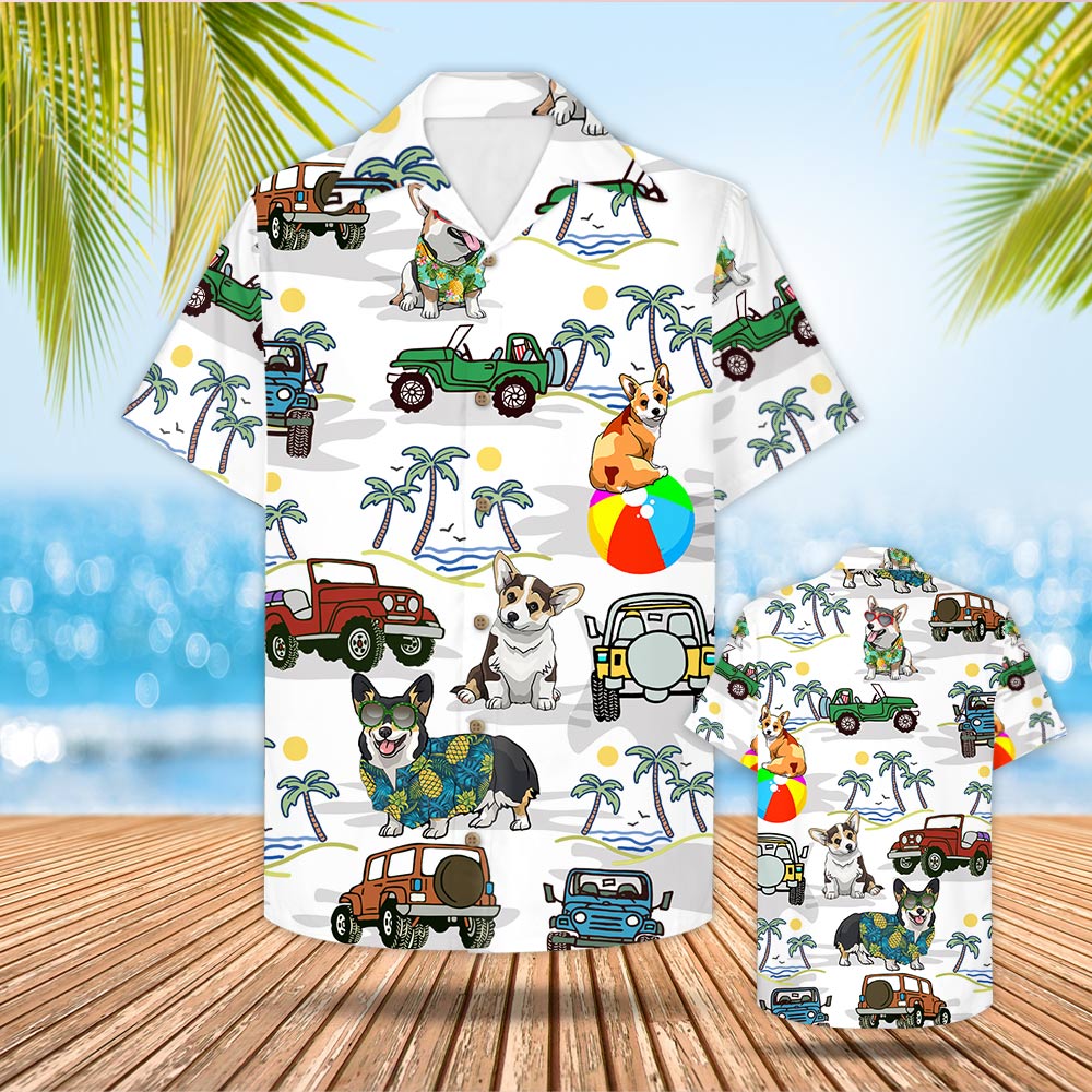 Corgi Jeep Hawaii Shirt Beach Gift For Mom Dad Ha54489