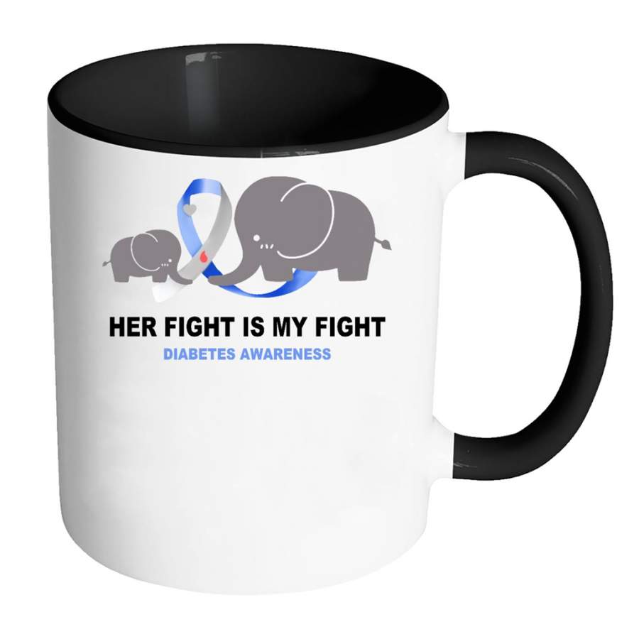 Her Fight Is My Fight Diabetes Awareness Elephant W – Full-Wrap Coffee Colors Accent Mug