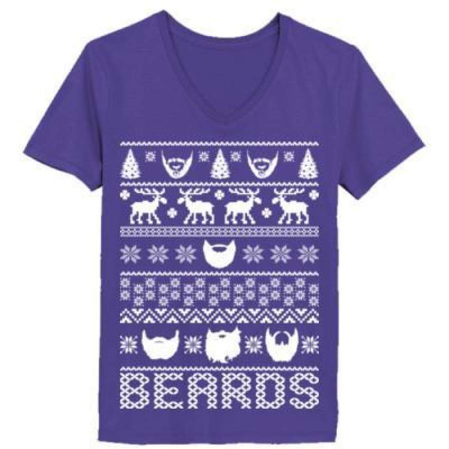 AGR Beards Ugly Christmas Sweater Xmas – Ladies’ V-Neck T-Shirt