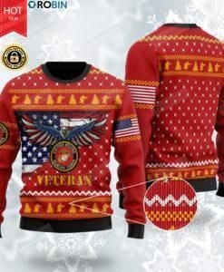 Bald Eagle Us Marine Corps Veteran For Unisex Ugly Christmas Sweater, All Over Print