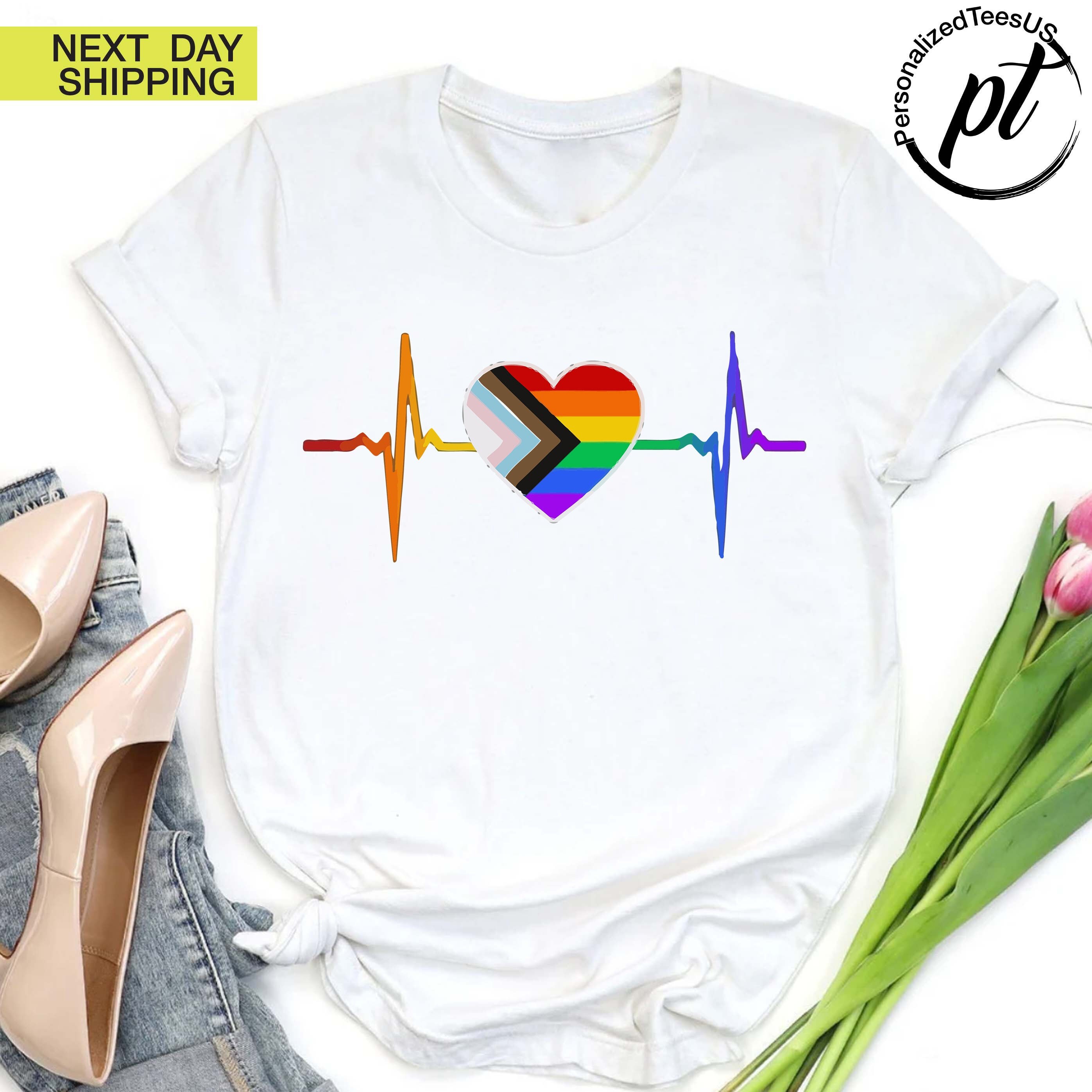 LGBTQ Pride Heartbeat Shirt, Rainbow Heart Shirt For Trans, Queer Kids T-Shirt, Lesbian Love Shirt, Gift For Gay Couple, Pride Proud Mom Tee