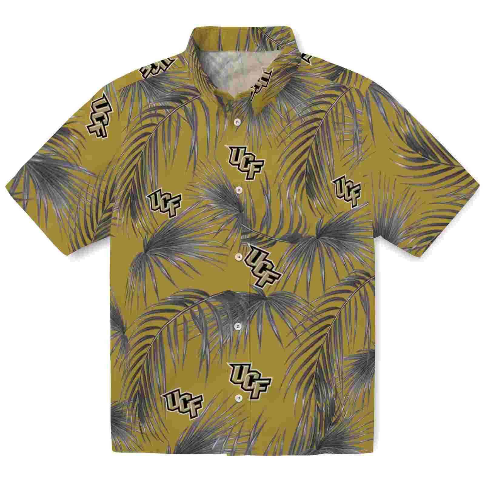 Ucf Knights Leafy Palms Gold Hawaiian Shirt
