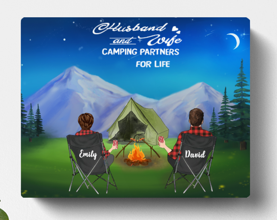 Personalized Camping Canvas, Gift For Couple, Camping Lovers – Valentines day gift for him her boyfriend girlfriend – Couple Night Mountain Camping Canvas – No Kid, No Pet