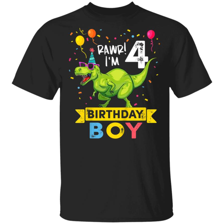 Kids 4 Year Old Shirt 4th Birthday Boy T Rex Dinosaur T Shirt