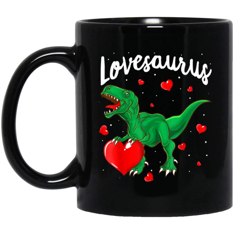 Valentines Day Dinosaur Lovesaurus T Rex Boys Black Mug