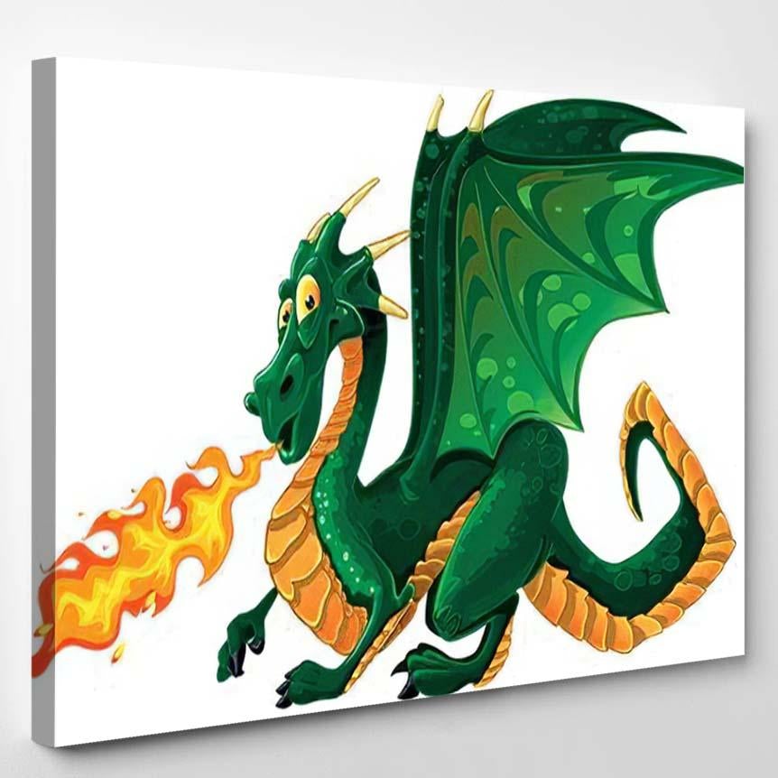 Vector Fabulous Magical Green Firespitting Dragon – Dragon Animals Canvas Print