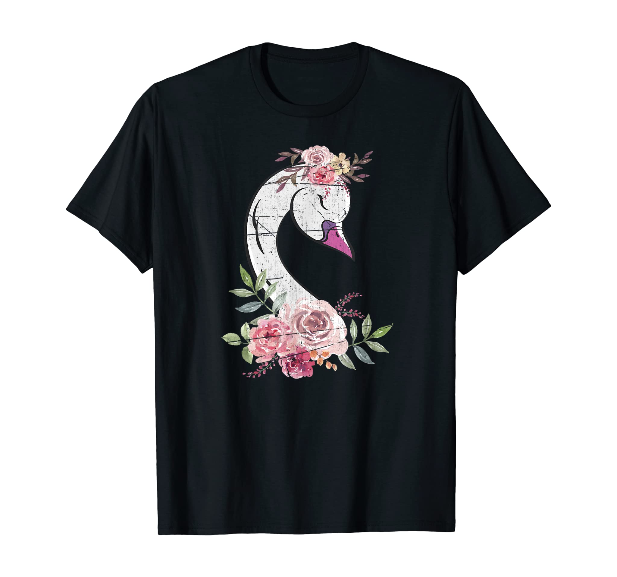 Flower Crown Women Gift Pretty Animal Birds Cute Swan T-Shirt