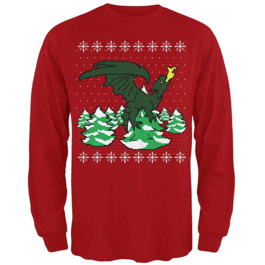 Ugly Christmas Sweater Dragon Winter Mens Long Sleeve T Shirt