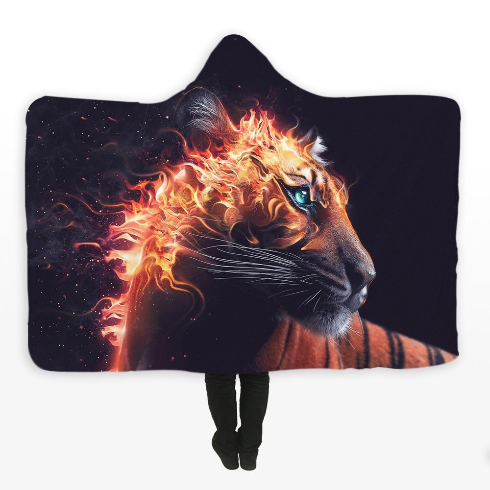 Animal Hooded Blankets – Animal Series Flame Tiger Fleece Hooded Blanket