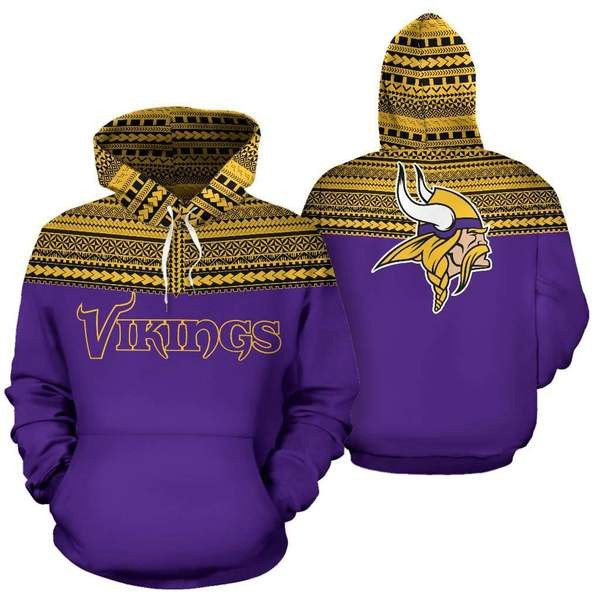 Minnesota Vikings Maori Tattoo Violet Glod 15 Unisex 3D Hoodie Gift For Fans