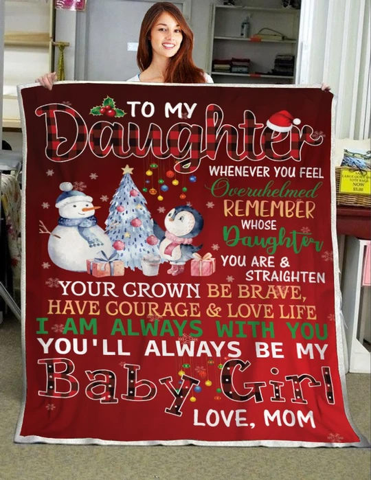 To My Daughter Snowman Red Blanket – Love, Mom – Gift For Daughter – Christmas, Birthday Gift