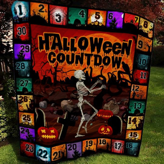 Pumpkin Blanket – Halloween Countdown Skeleton Dancing Quilt Blanket Gift For Halloween Home Decor Bedding Couch Sofa Soft And Comfy Cozy