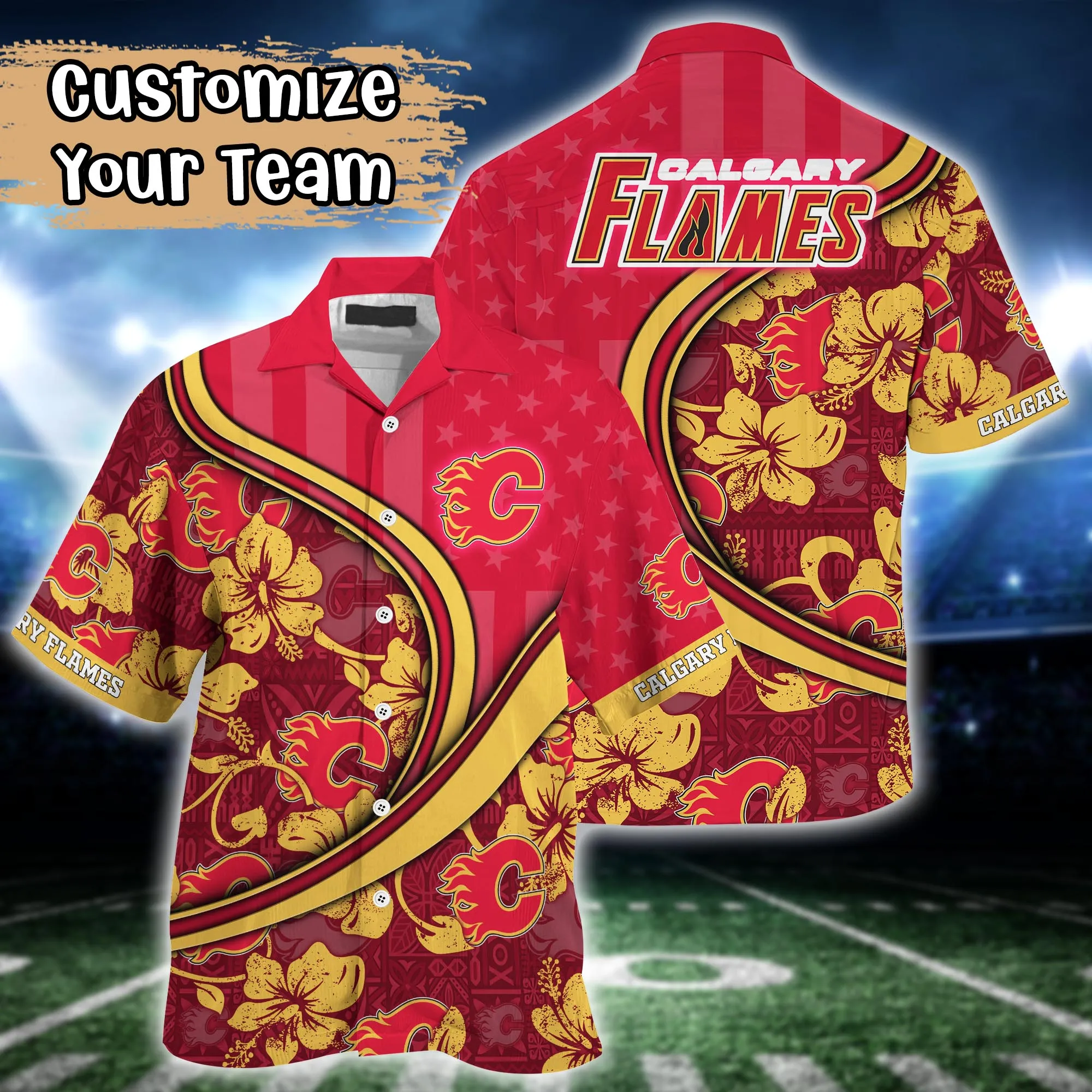 Calgary Flames Nhl Us Flag Hawaiian Shirt Custom Summer Aloha Shirt