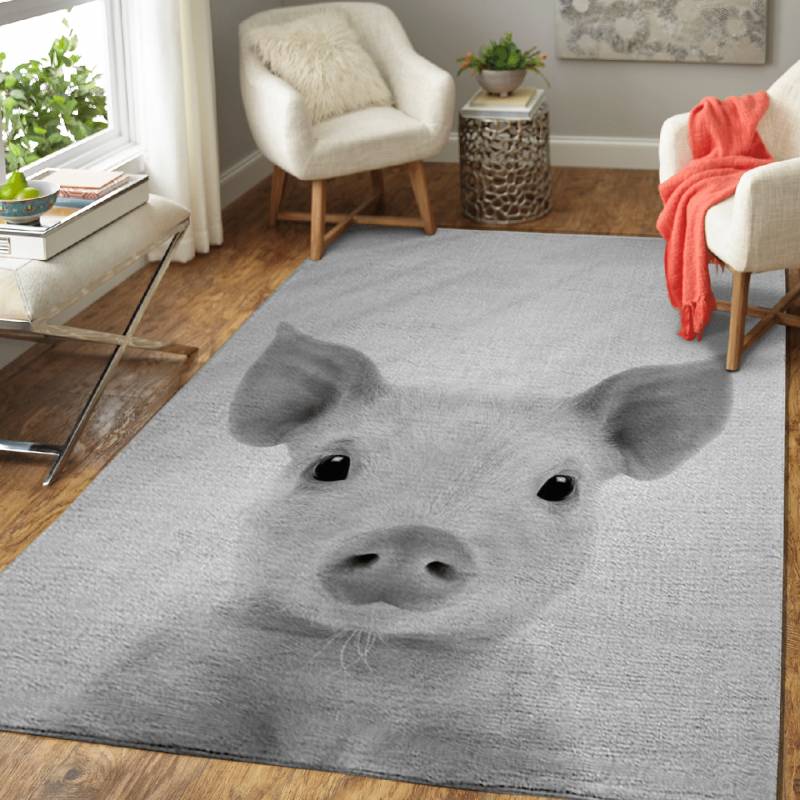 Piglet BW – Animals Black & White Area Rug Carpet