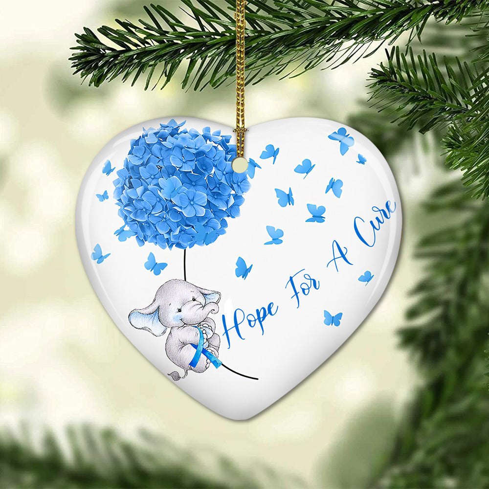 Breast Cancer Elephant Hope For A Cure Blue – Heart Ornament