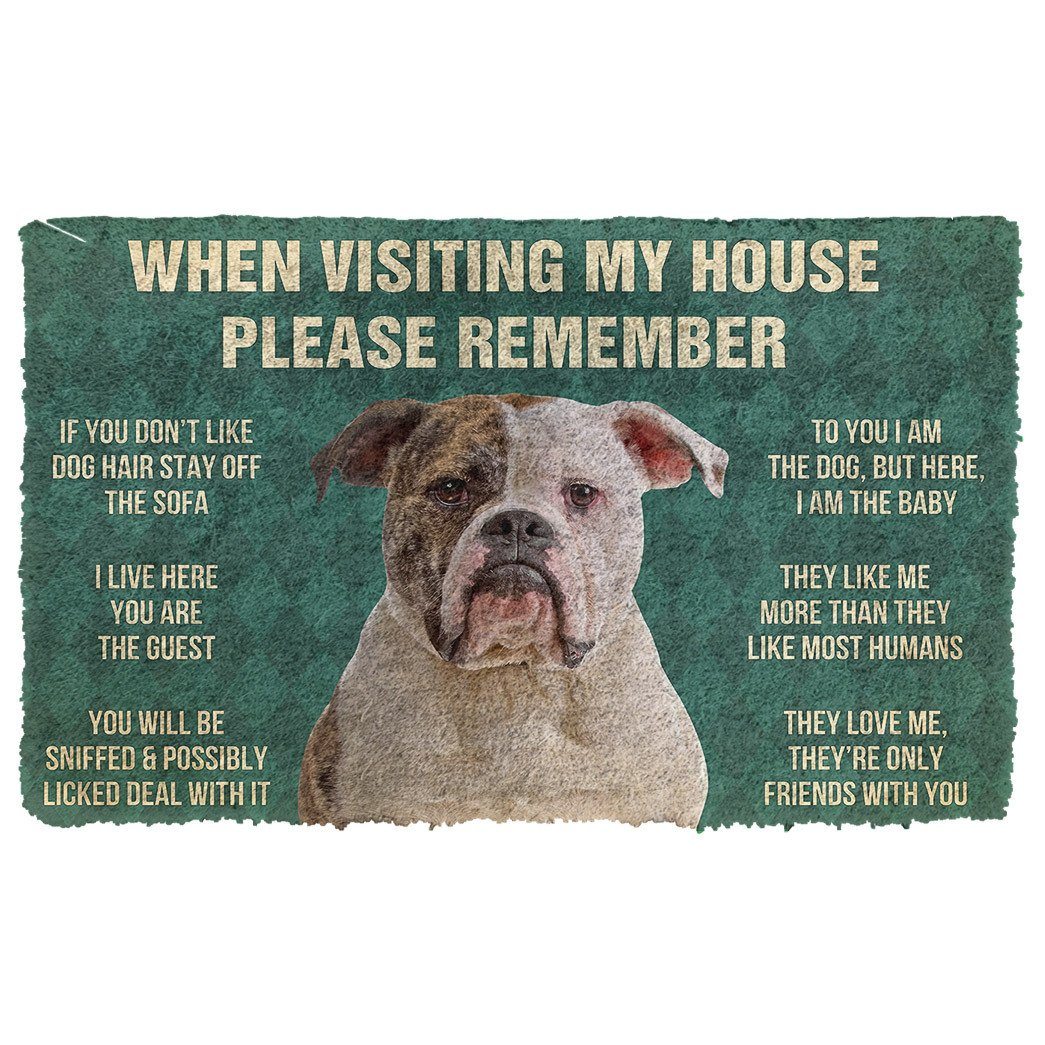 Gearhumans  GearHuman 3D Please Remember American Bulldog Dog’s House Rules Custom Doormat