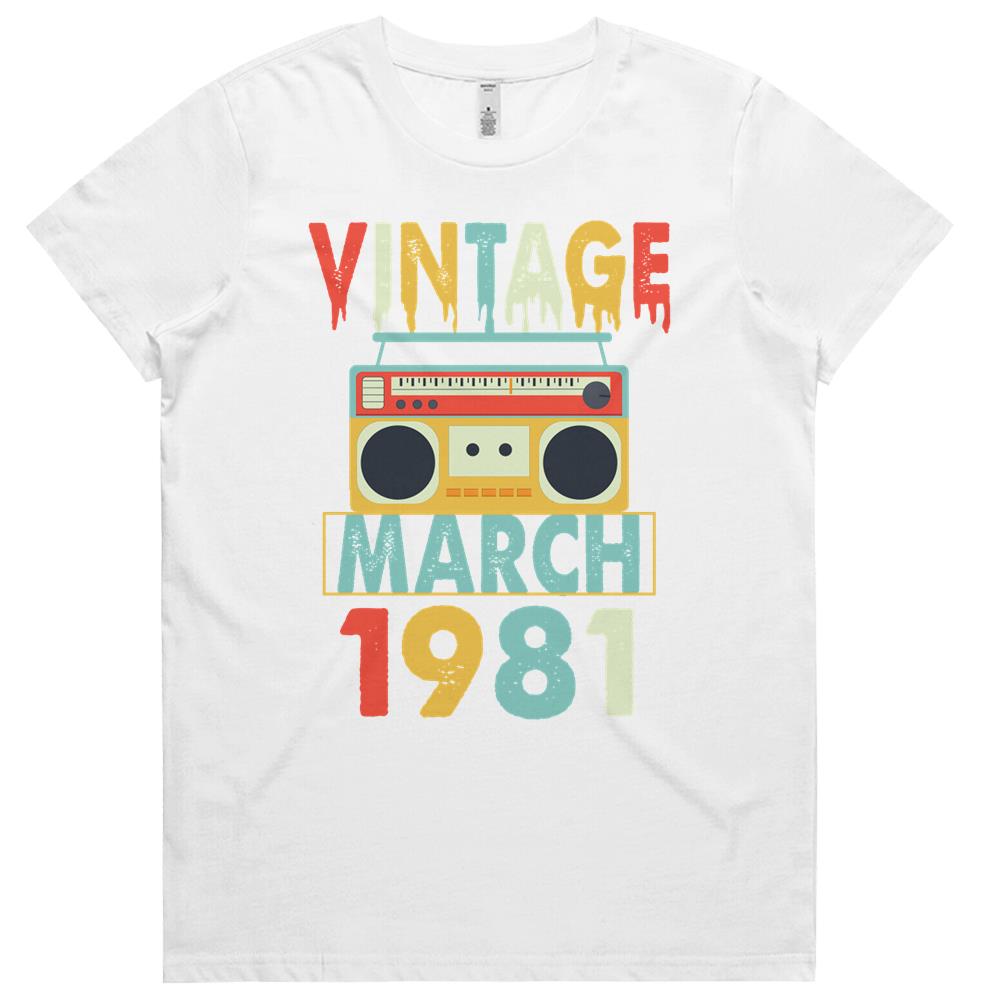 Birthday Vintage March 1981 Womens Tshirts