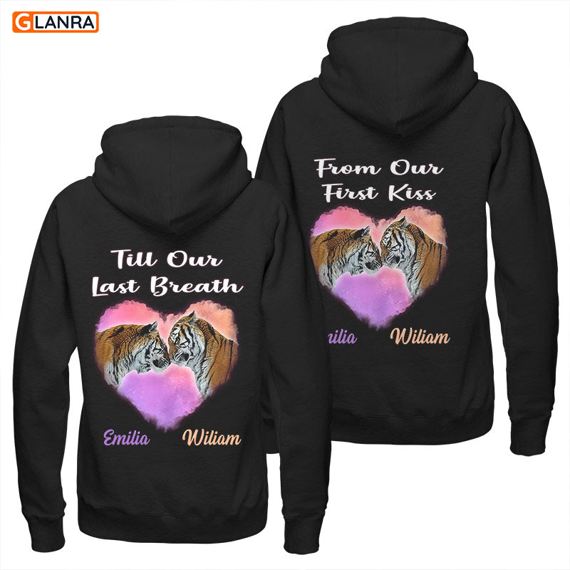 Personalized From Our First Kiss Till Our Last Breath Hoodie, Custom Tiger Couple Hoodie, Matching Couple Hoodie, Unisex, Sweater, Sweatshirt