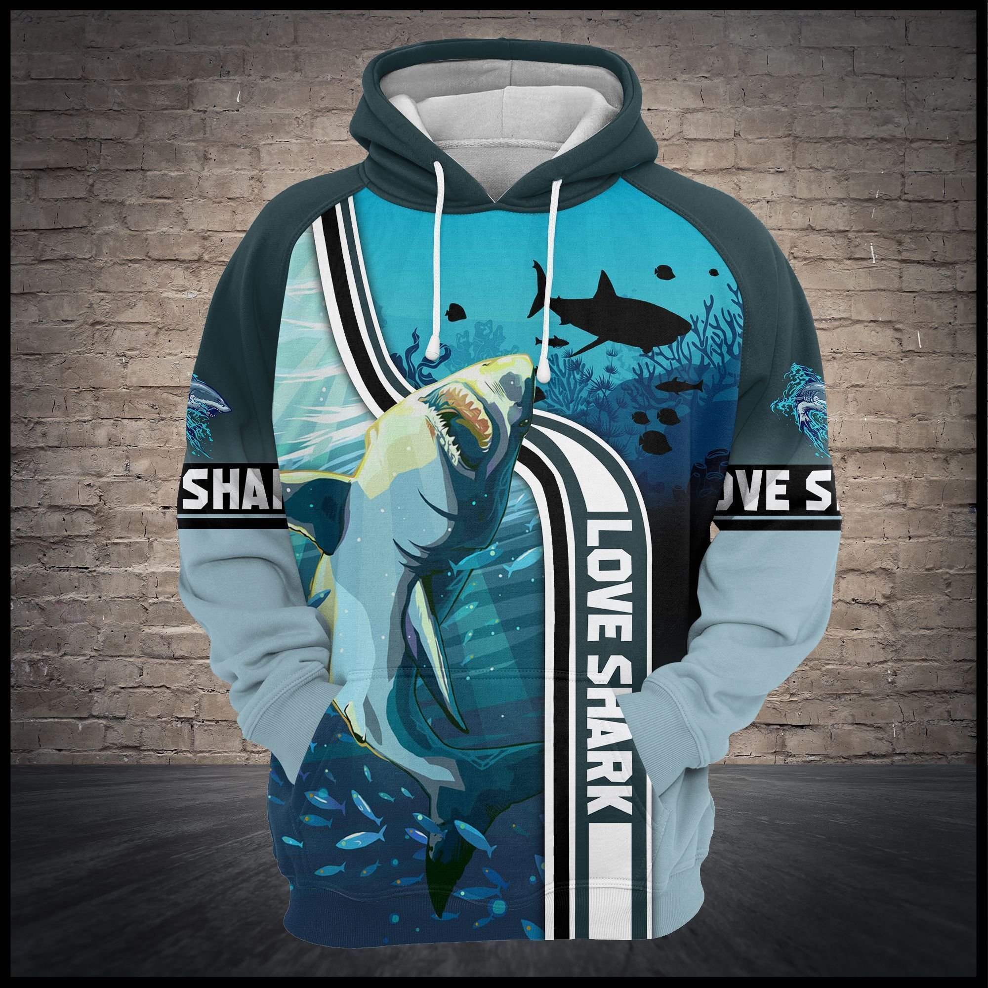 Shark Hoodie Shark In The Ocean Love Shark Blue Hoodie Shark Week Apparel Adult Unisex Full Print