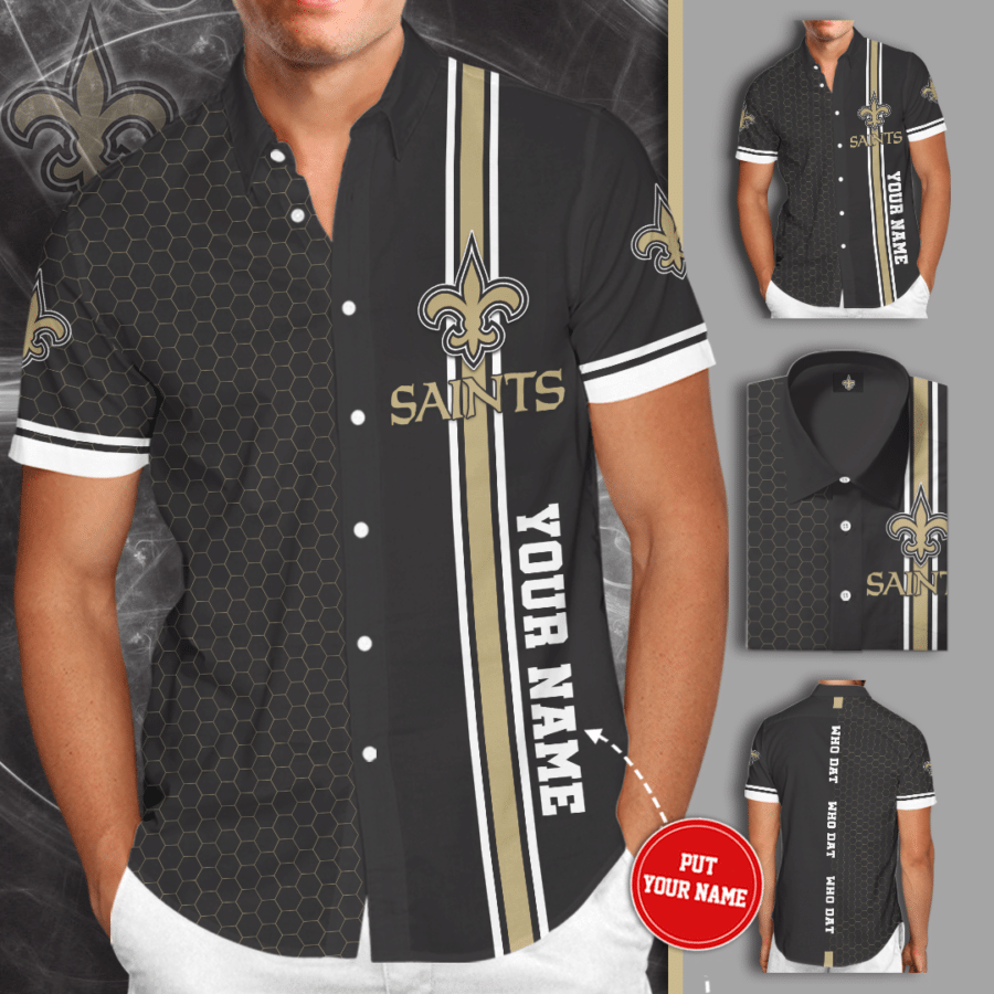 Personalized New Orleans Saints All Over Print 3D Tiling Short Sleeve Dress Shirt Hawaiian Summer Aloha Beach Shirt – Gray-Tph