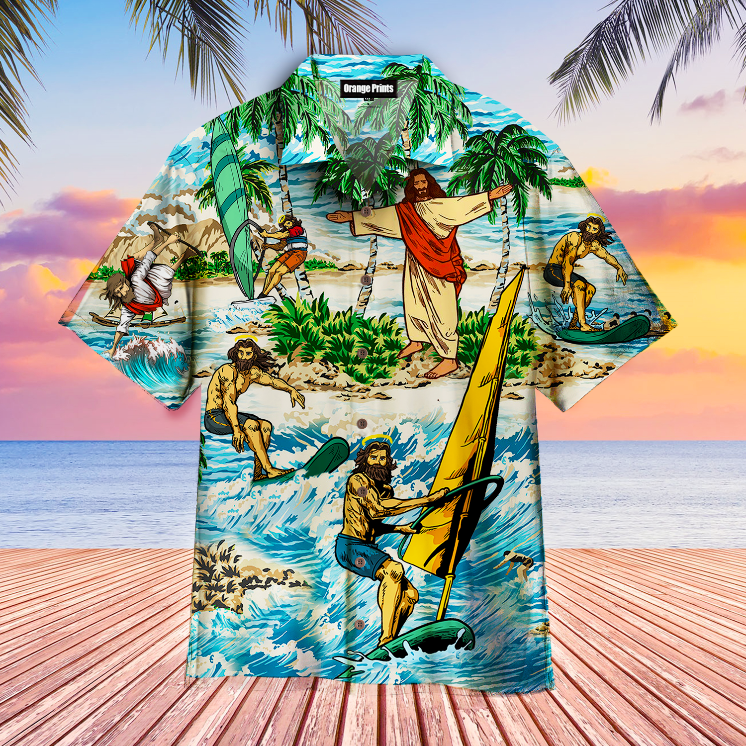 Funny Jesus Surfing Summer Tropical Hawaii Shirt For Men Women Ha29974