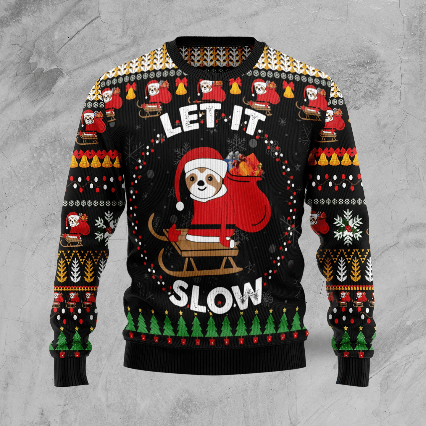 Sloth Let It Slow Christmas Ugly Sweater