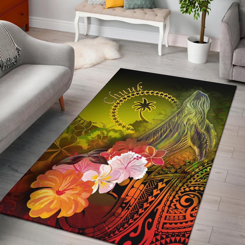 Chuuk Area Rug – Humpback Whale With Tropical Flowers (Yellow)