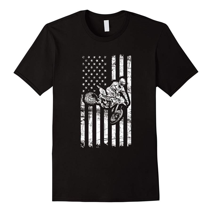 American Flag Dirt Bike T-Shirt Motocross Enduro Fashion Short Sleeved T Shirt Summer Funny Tee Shirt For Men