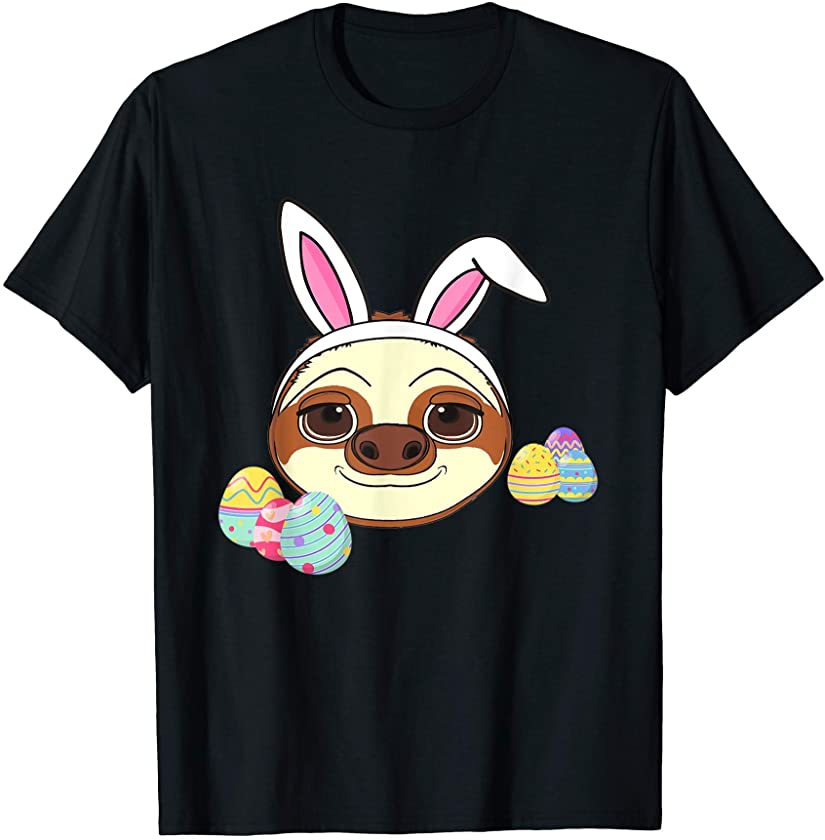 Sloth Easter Bunny Ears With Eggs Funny T-Shirt