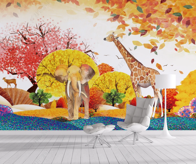 3D Forest Golden Autumn Animal Wall Mural Wallpaper Sww3258