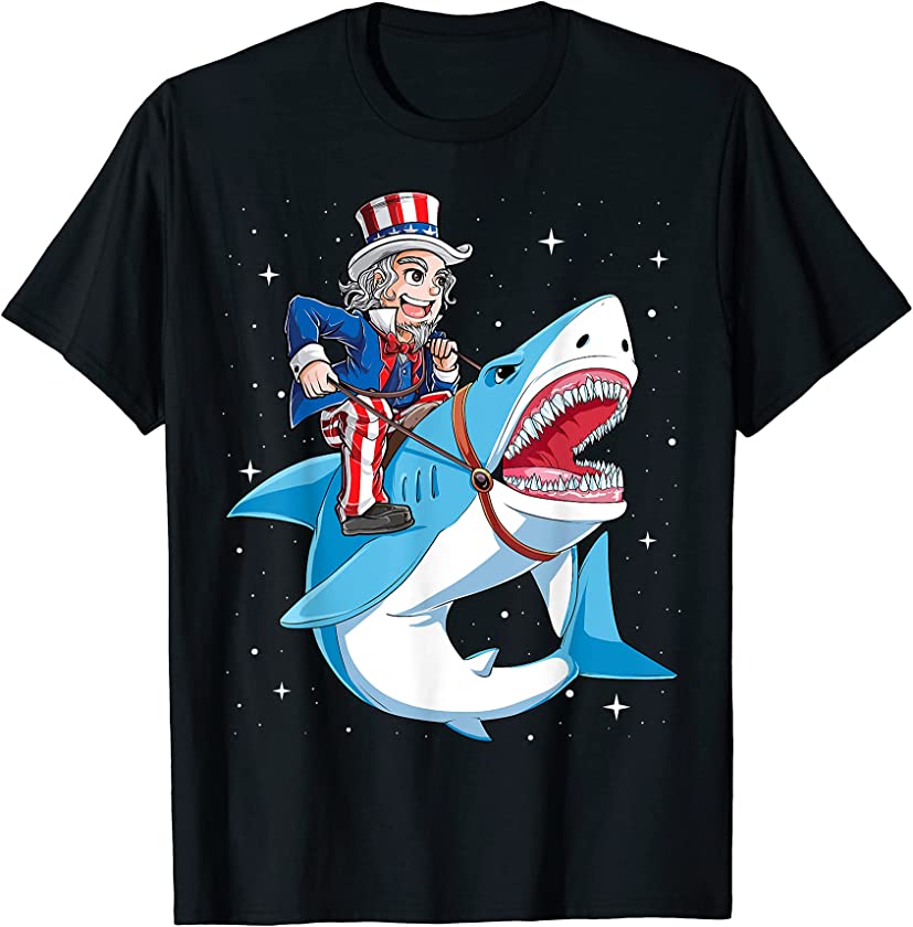 Uncle Sam Riding Shark T shirt 4th of July Kids Boys Jawsome T-Shirt