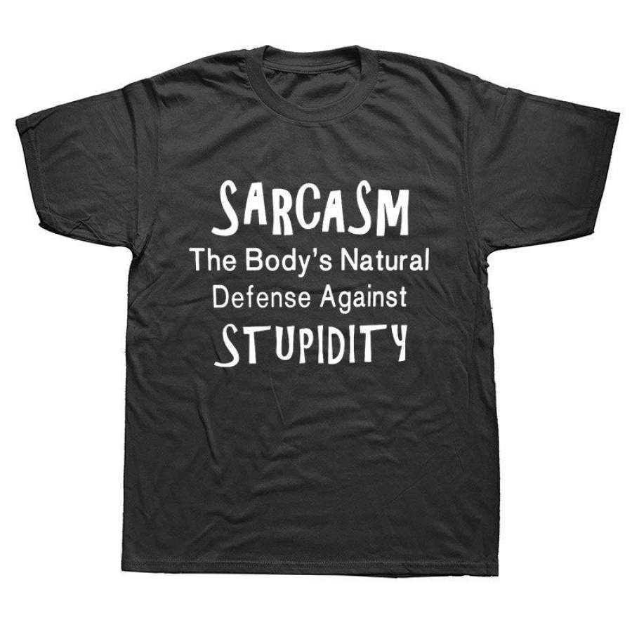 Sarcasm Defence Against Stupidity Mens T-Shirt Printed Funny Sarcastic Short Sleeve T Shirt