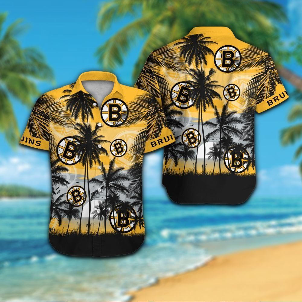 Boston Bruins Short Sleeve Button Up Tropical Hawaiian Shirt